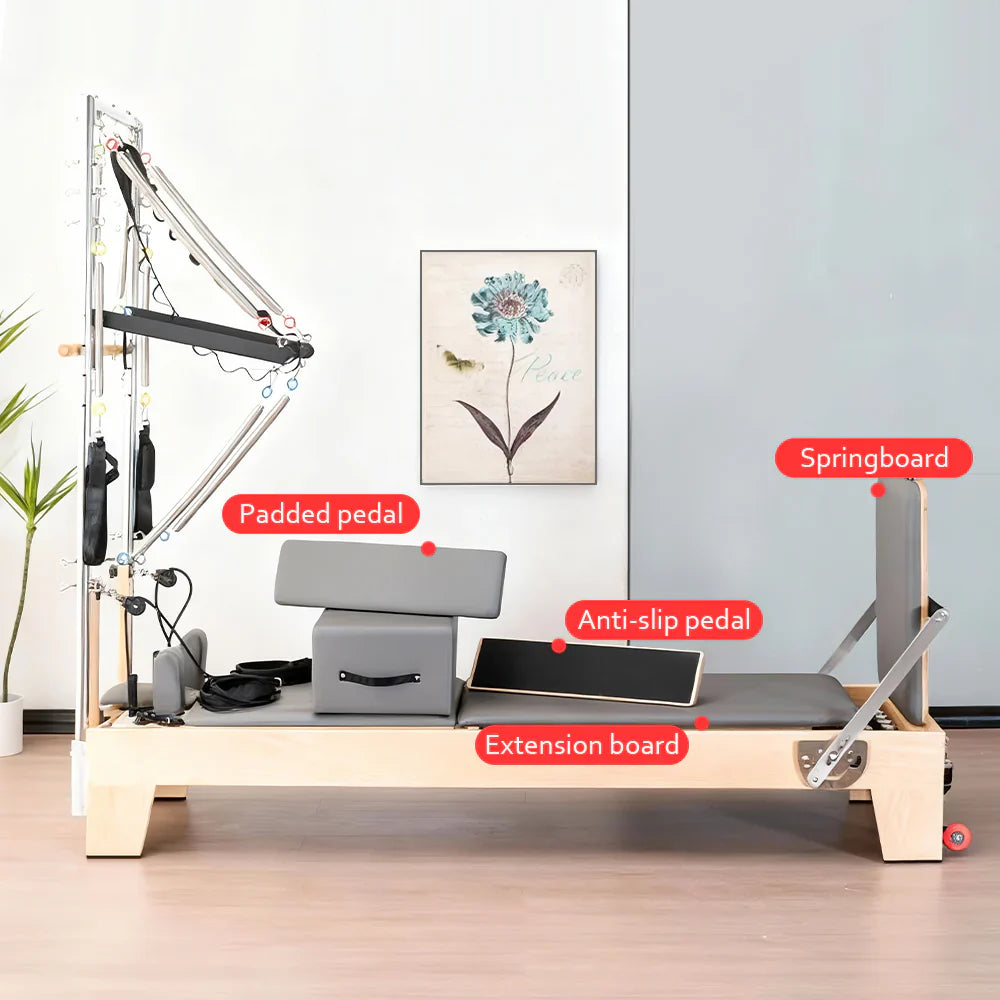 Livara Professional Rubberwood Pilates Reformer + Tower - Home Studio, 14-Spring System