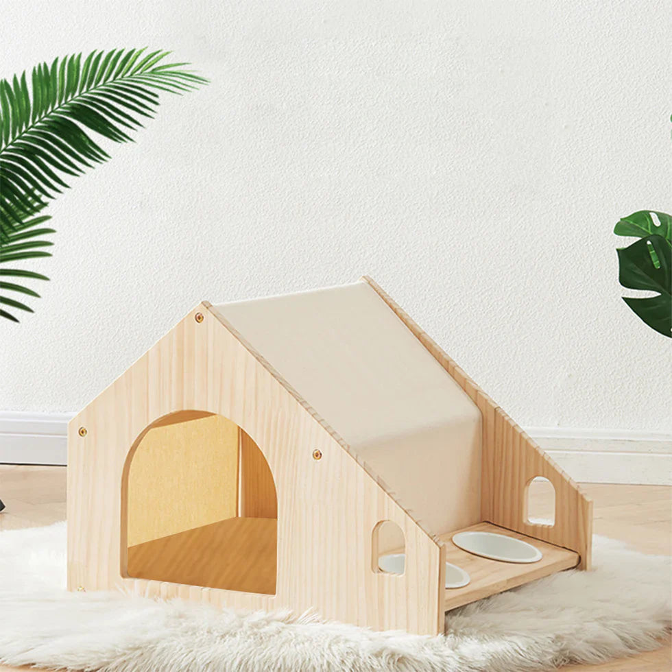 Livara Wood-Frame Pet House - Daily Use, Integrated Dining Area