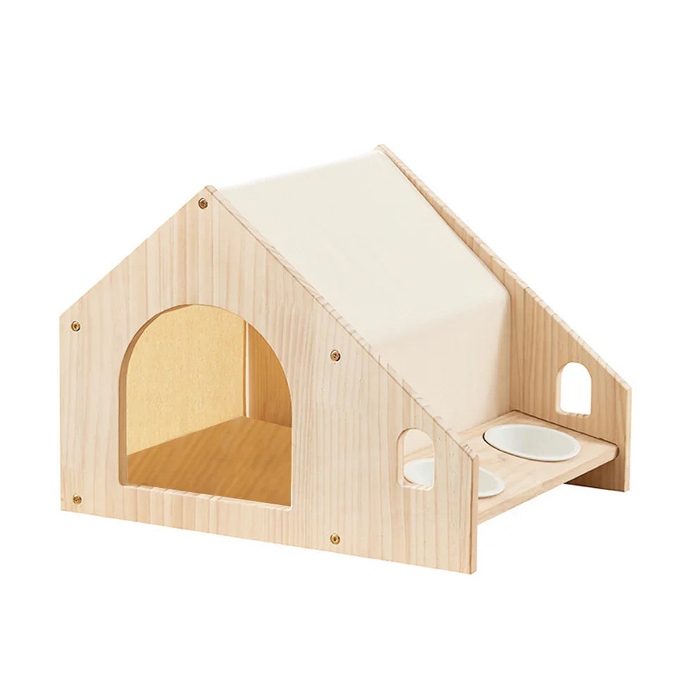 Livara Wood-Frame Pet House - Daily Use, Integrated Dining Area
