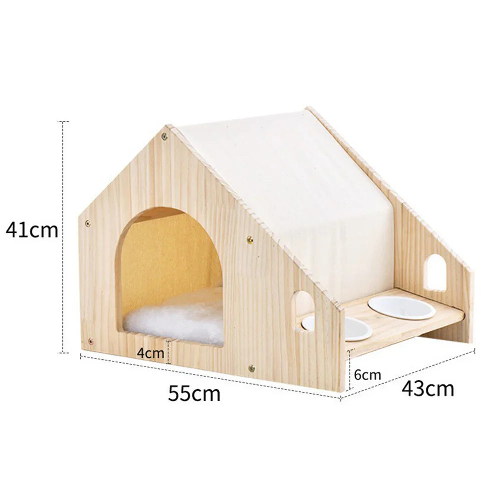 Livara Wood-Frame Pet House - Daily Use, Integrated Dining Area