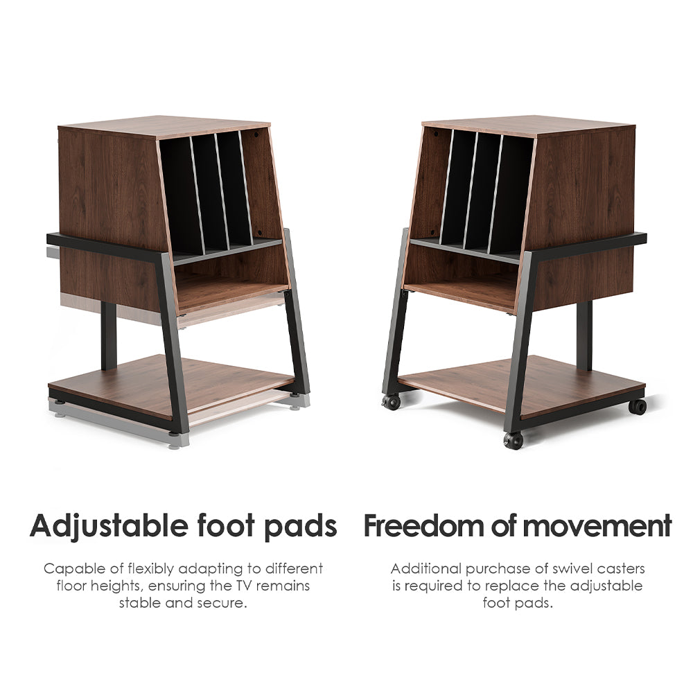Livara Record Storage Audio Rack - Modern Living Room, Wood and Metal Frame