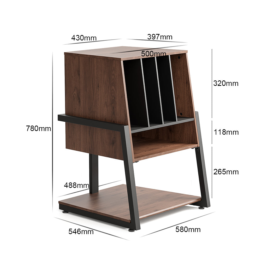 Livara Record Storage Audio Rack - Modern Living Room, Wood and Metal Frame
