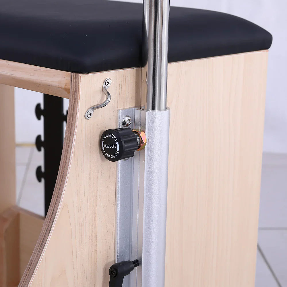 Livara Rubberwood Pilates Wunda Chair - Studio & Home Use, Grey Microfiber Leather