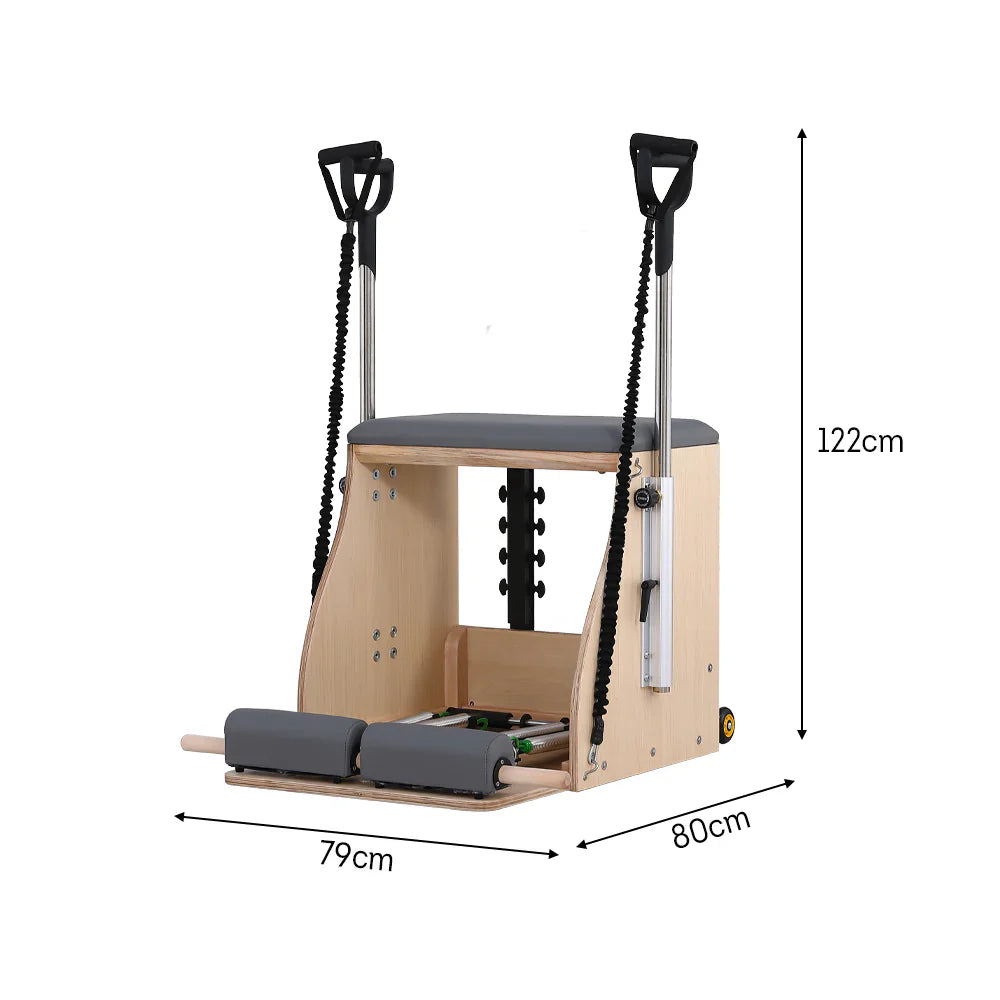 Livara Rubberwood Pilates Wunda Chair - Studio & Home Use, Grey Microfiber Leather
