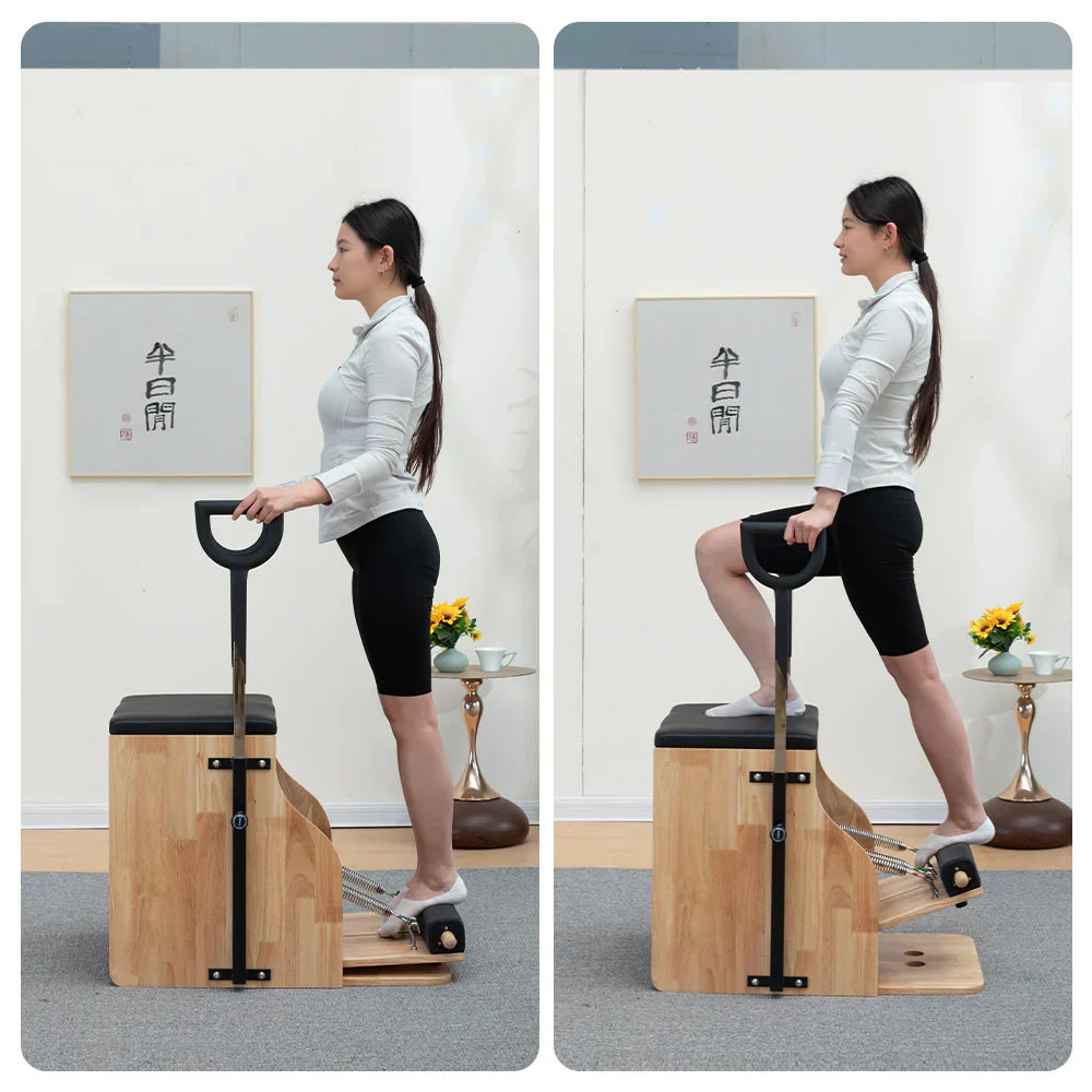 Livara Compact Rubberwood Pilates Wunda Chair - Small-Space Training, Dual Handle