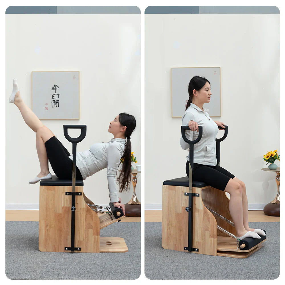 Livara Compact Rubberwood Pilates Wunda Chair - Small-Space Training, Dual Handle