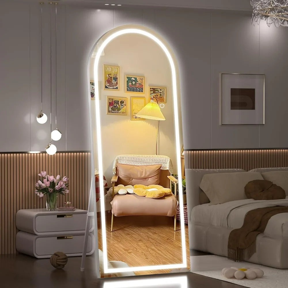 Livara Aluminium LED Full-Length Mirror - Bedroom & Hallway, Arched Frame