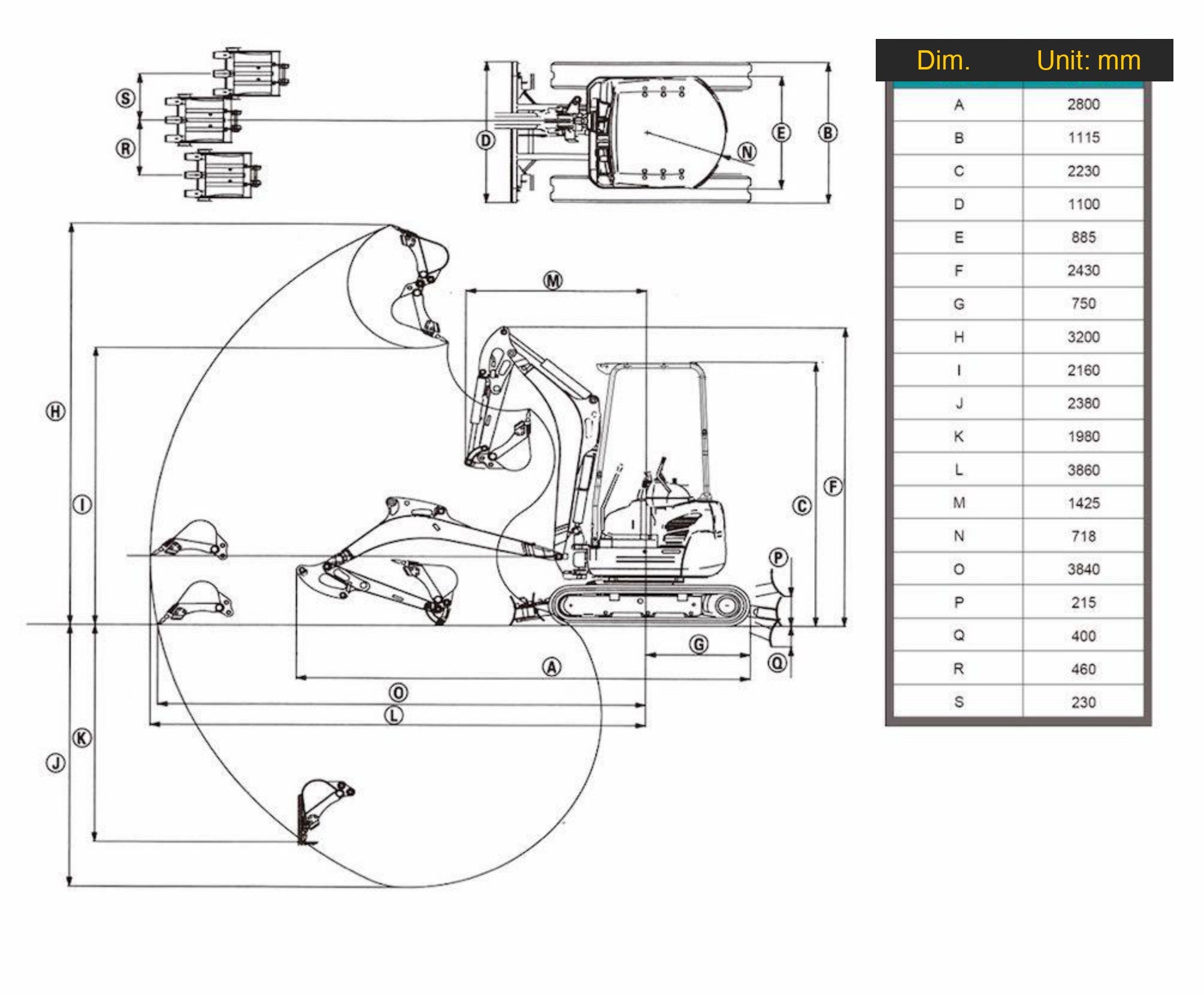 OULIDE SL20 dimensions diagram (mm)