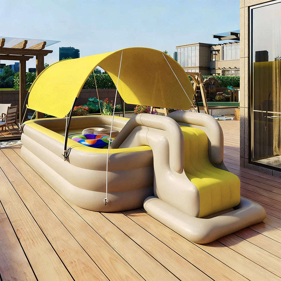 Livara PVC Inflatable Pool with Slide - Backyard Fun, UV Sunshade, USB Pump