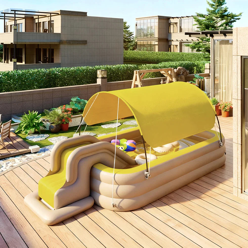 Livara PVC Inflatable Pool with Slide - Backyard Fun, UV Sunshade, USB Pump