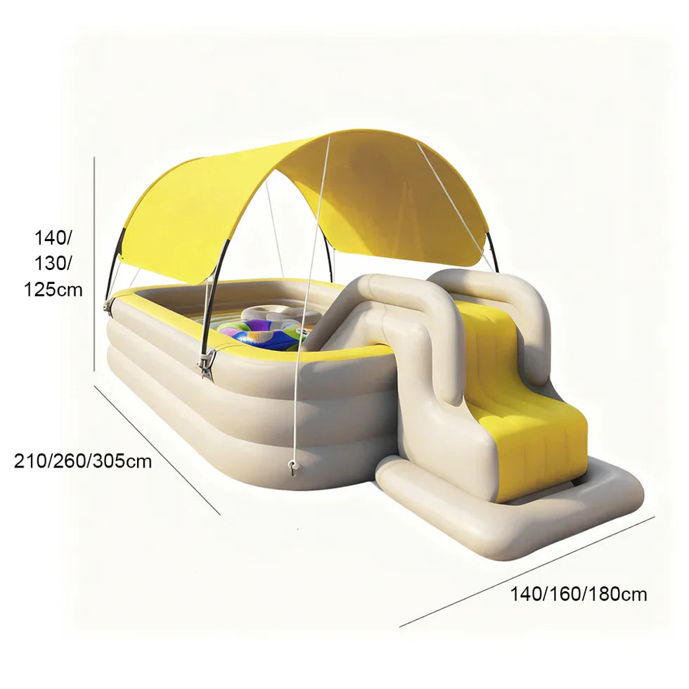Livara PVC Inflatable Pool with Slide - Backyard Fun, UV Sunshade, USB Pump