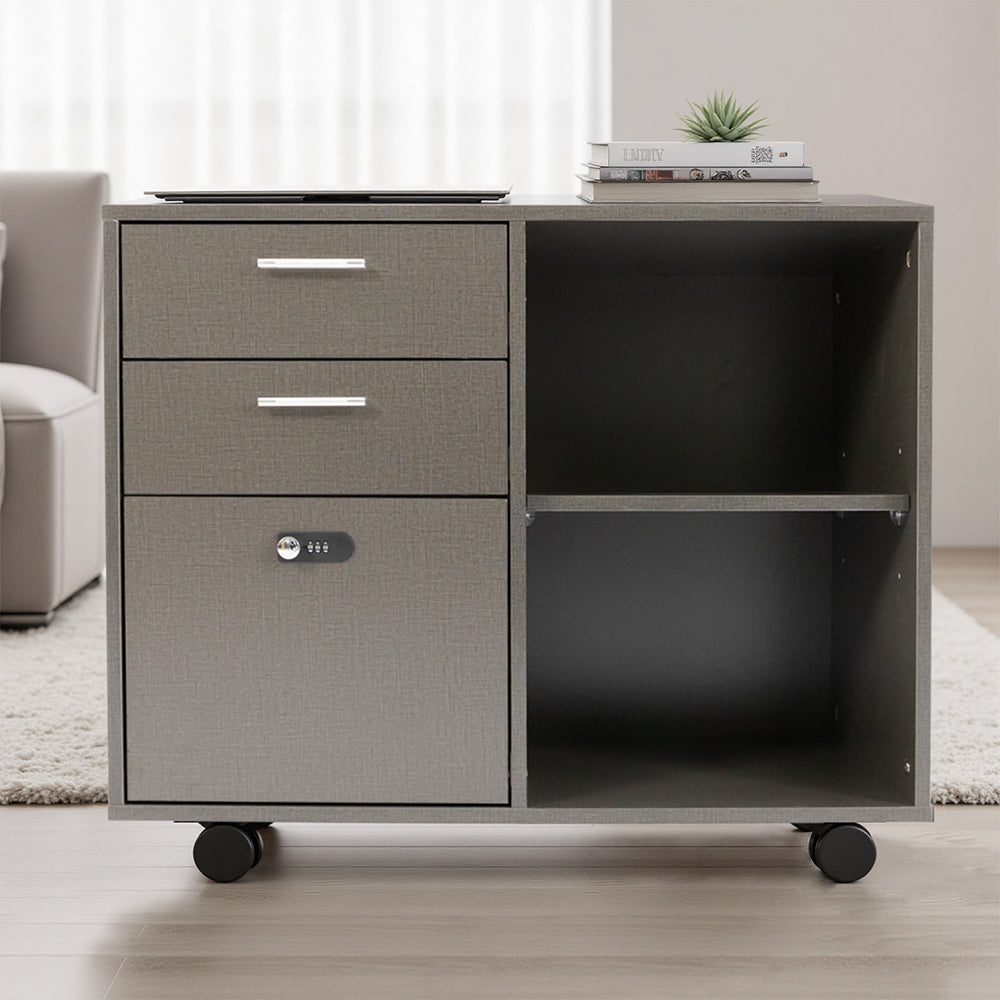 Livara Lockable Filing Cabinet - Home Office, Open Shelves, Smooth Casters