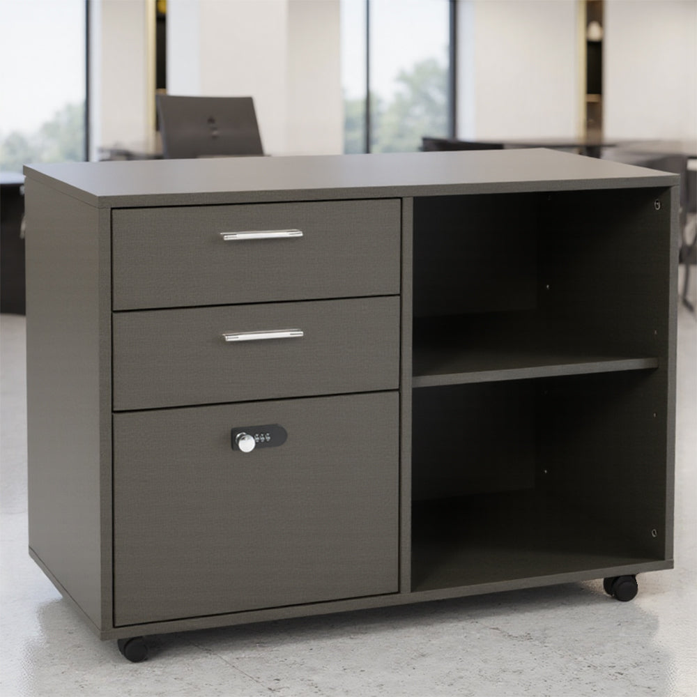 Livara Lockable Filing Cabinet - Home Office, Open Shelves, Smooth Casters