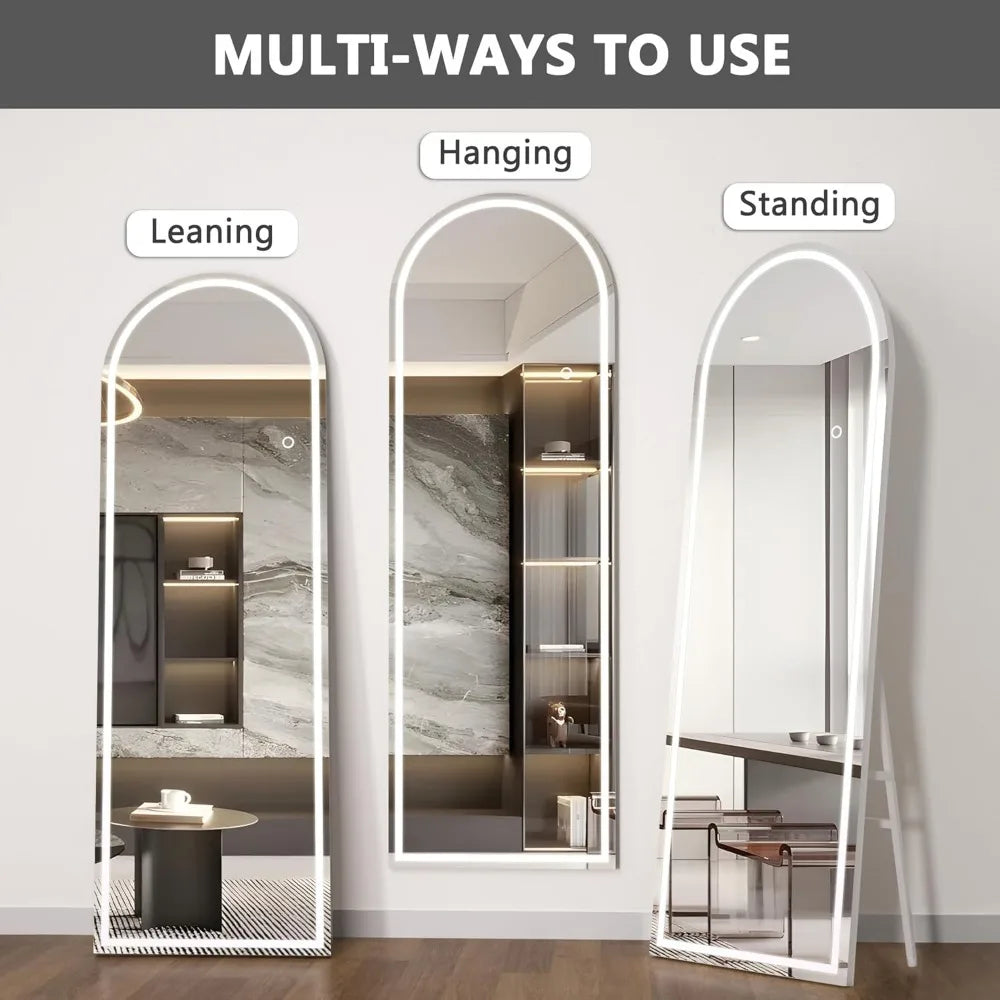 Livara Aluminium LED Full-Length Mirror - Bedroom & Hallway, Arched Frame