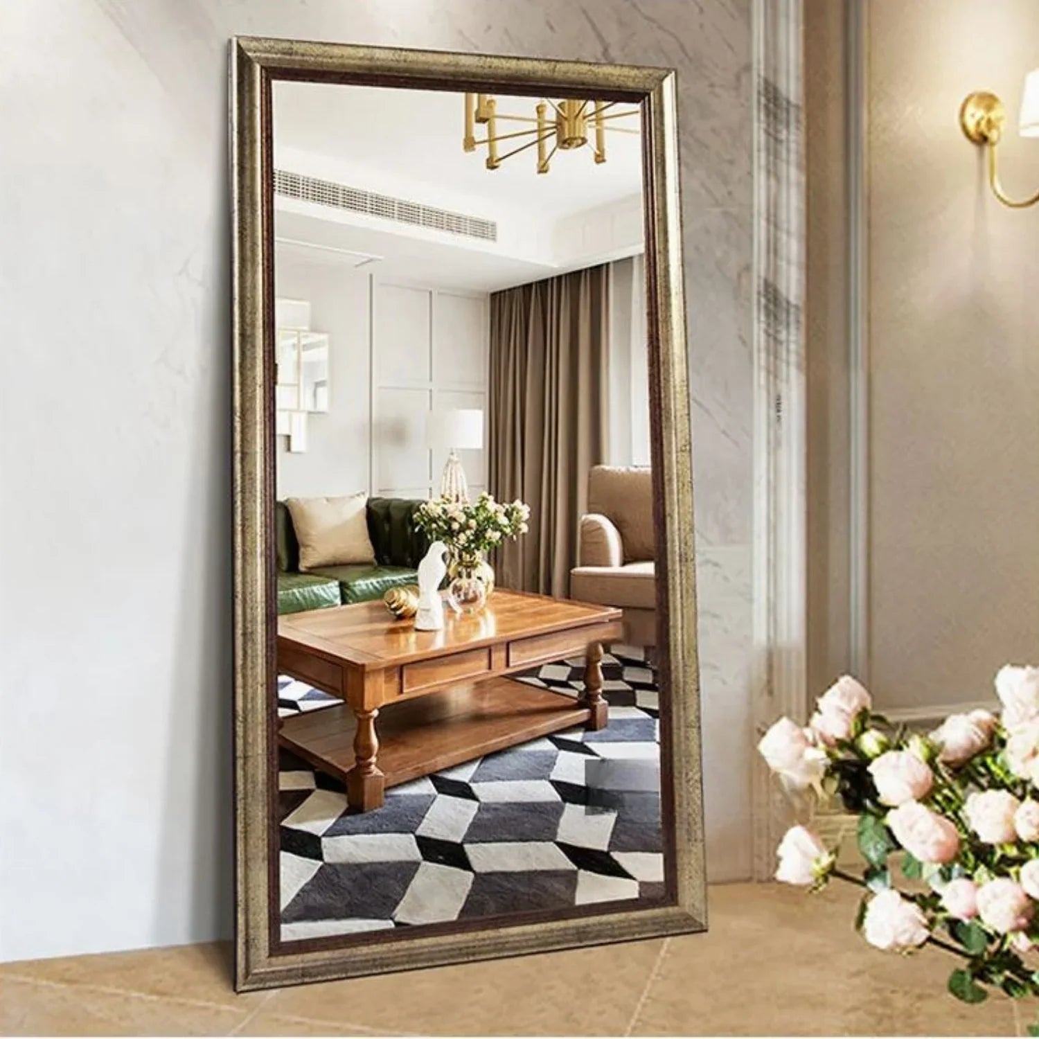 Livara Bronze Gold Full-Length Mirror - Bedroom & Hallway, Leaning Design, Classic Frame