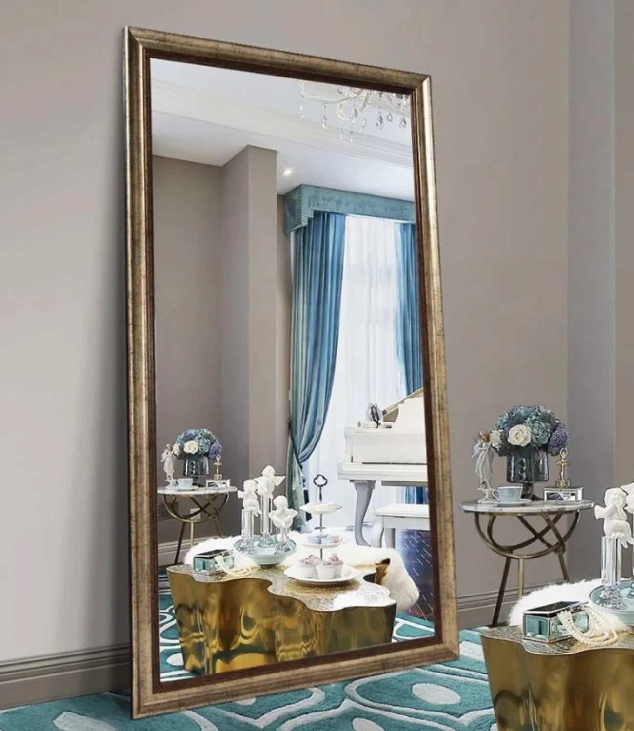 Livara Bronze Gold Full-Length Mirror - Bedroom & Hallway, Leaning Design, Classic Frame