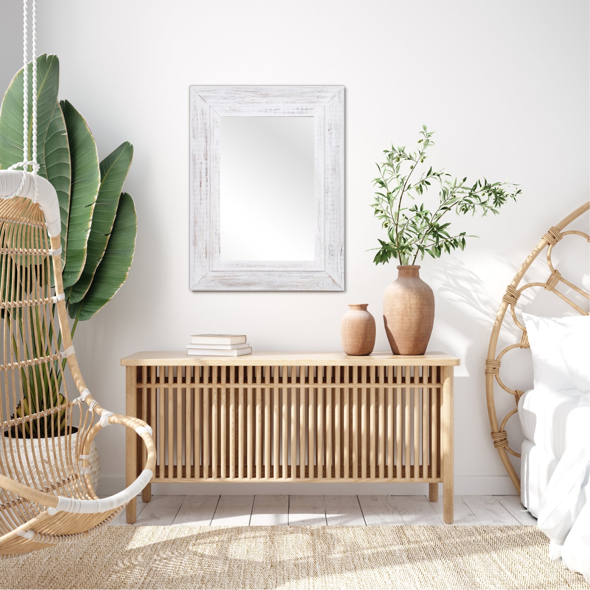 Livara Whitewashed Timber Wall Mirror - Bedroom & Hallway, Distressed Frame