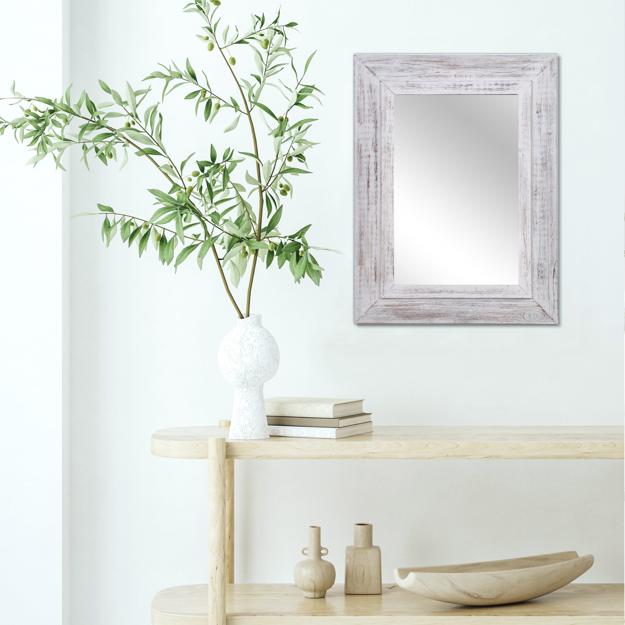 Livara Whitewashed Timber Wall Mirror - Bedroom & Hallway, Distressed Frame