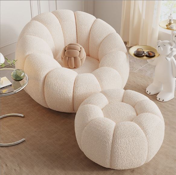 Livara Lamb Wool Pumpkin Couch - Modern Living Room, EPS Filling