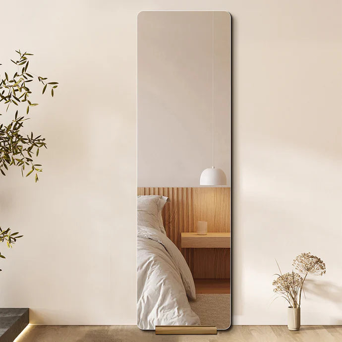 Livara Frameless Full-Length Mirror - Bedroom & Hallway, Ultra-Clear Glass, Wood Base
