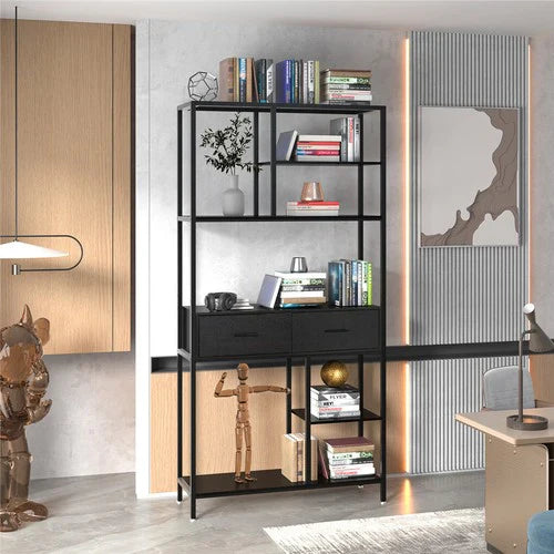 Livara Industrial Metal-Frame Bookshelf - Home Office, 6 Open Shelves