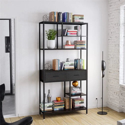 Livara Industrial Metal-Frame Bookshelf - Home Office, 6 Open Shelves