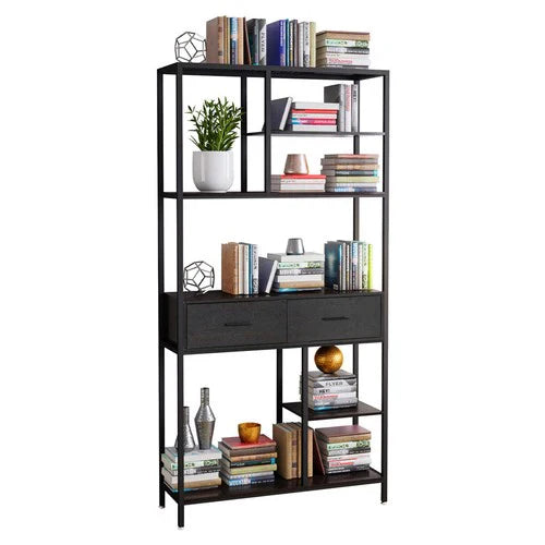 Livara Industrial Metal-Frame Bookshelf - Home Office, 6 Open Shelves