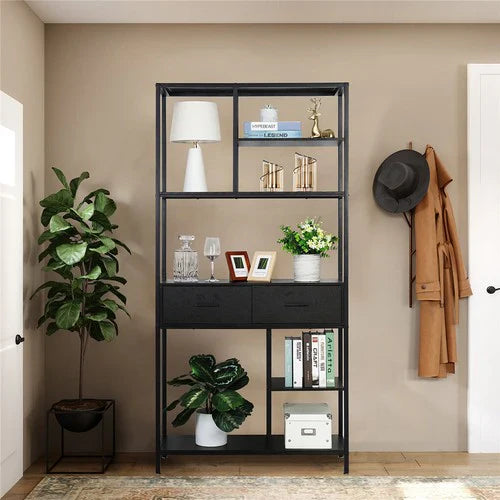 Livara Industrial Metal-Frame Bookshelf - Home Office, 6 Open Shelves