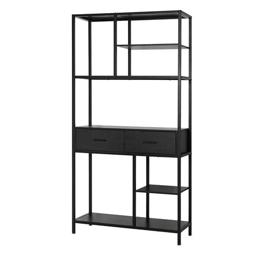 Livara Industrial Metal-Frame Bookshelf - Home Office, 6 Open Shelves