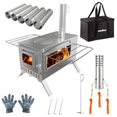 Livara Stainless Steel Wood Burning Outdoor Stove - Camping & Travel, Portable 7-Pipe Design
