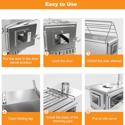 Livara Stainless Steel Wood Burning Outdoor Stove - Camping & Travel, Portable 7-Pipe Design