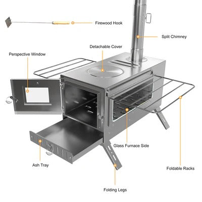 Livara Stainless Steel Wood Burning Outdoor Stove - Camping & Travel, Portable 7-Pipe Design