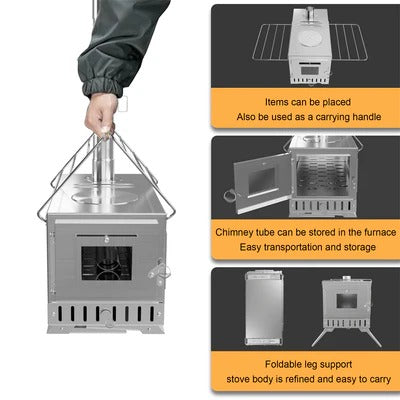 Livara Stainless Steel Wood Burning Outdoor Stove - Camping & Travel, Portable 7-Pipe Design