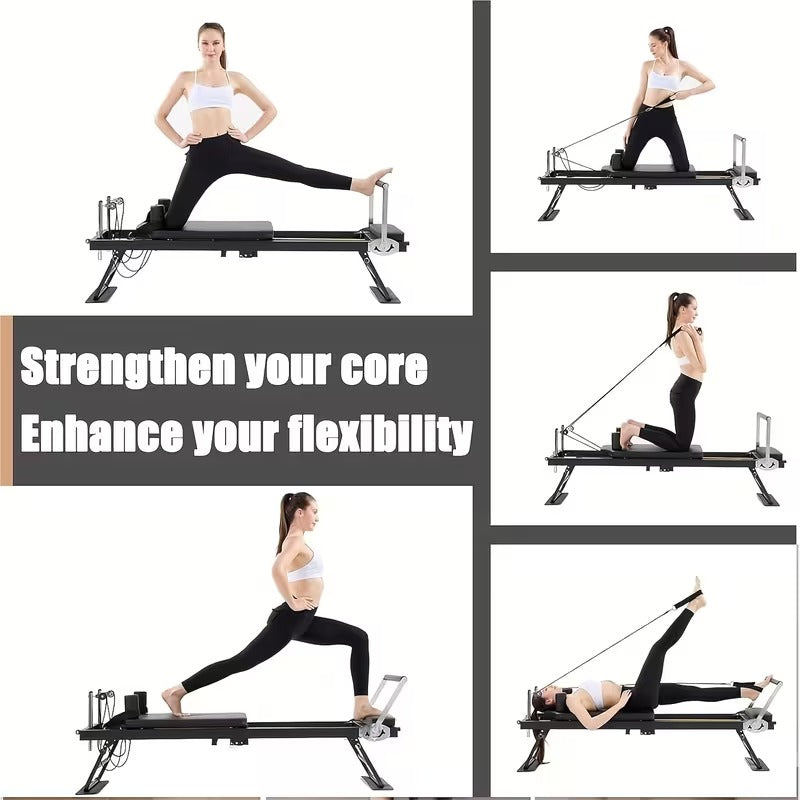 Livara Foldable Steel-Frame Pilates Reformer - Home Studio, 5-Spring Resistance