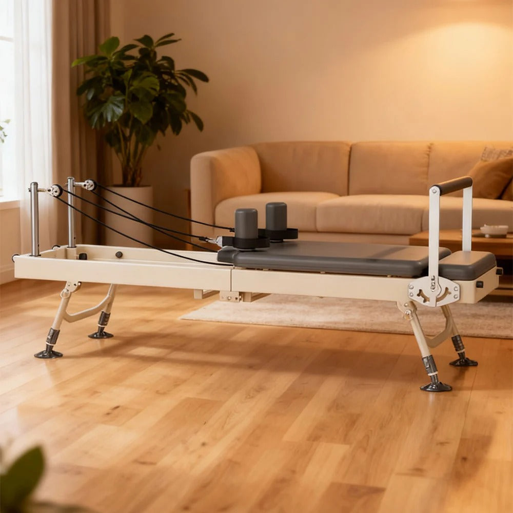 Livara Foldable Steel-Frame Pilates Reformer - Home Studio, 5-Spring Resistance