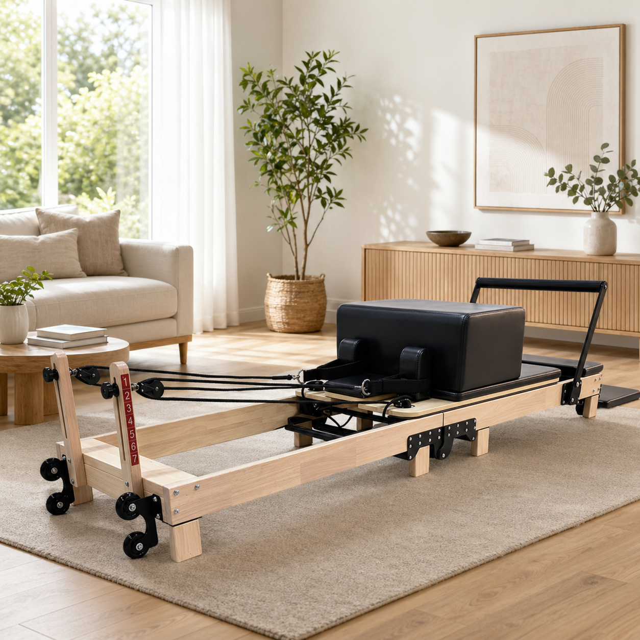 Livara Foldable Oak Wood Pilates Reformer - Home Studio Edition, 6-Spring with Jump Board