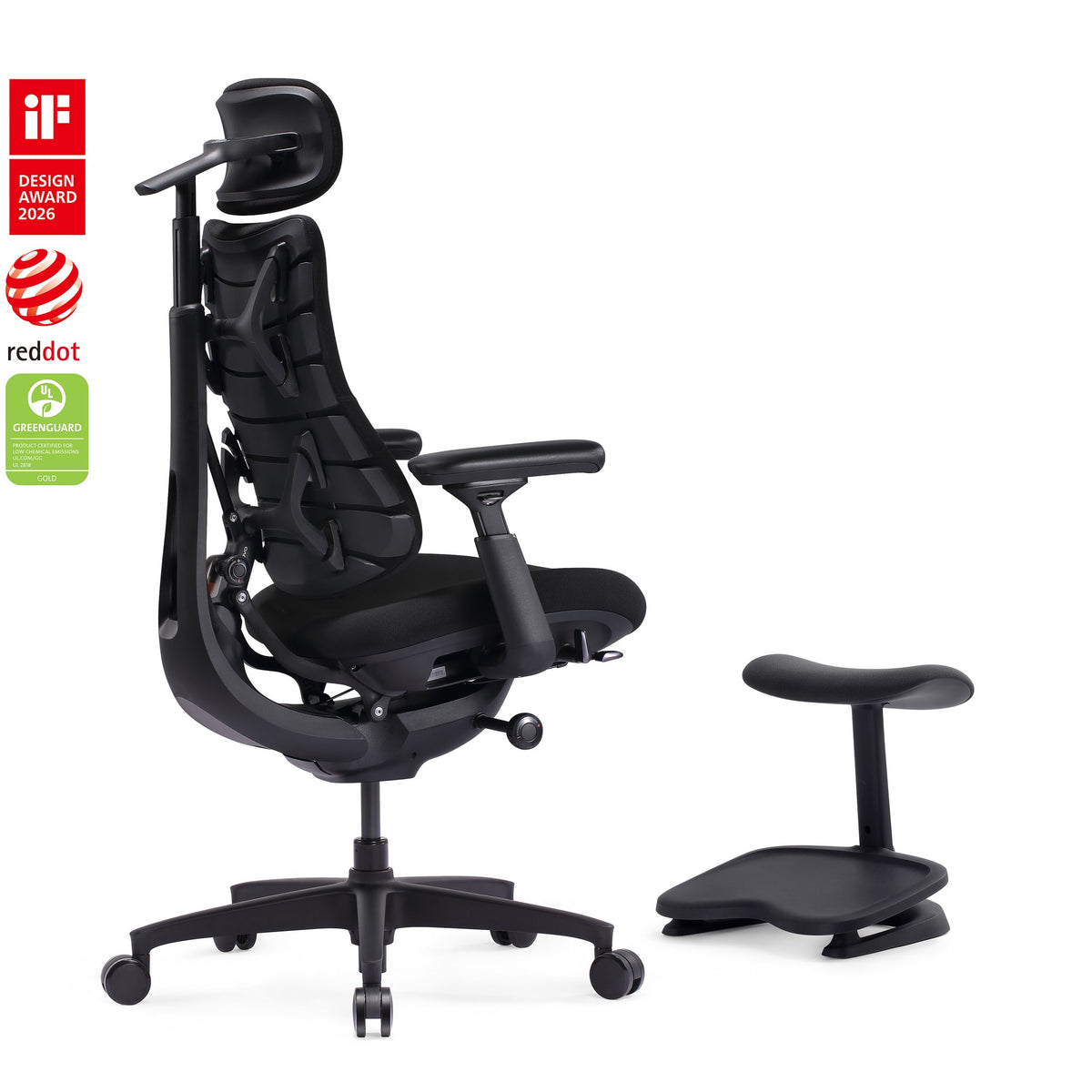 LiberNovo Omni SE dynamic ergonomic chair in Obsidian with StepSync footrest