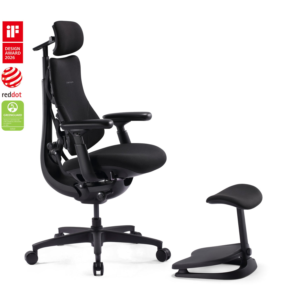 LiberNovo Omni SE dynamic ergonomic chair in Obsidian with StepSync footrest