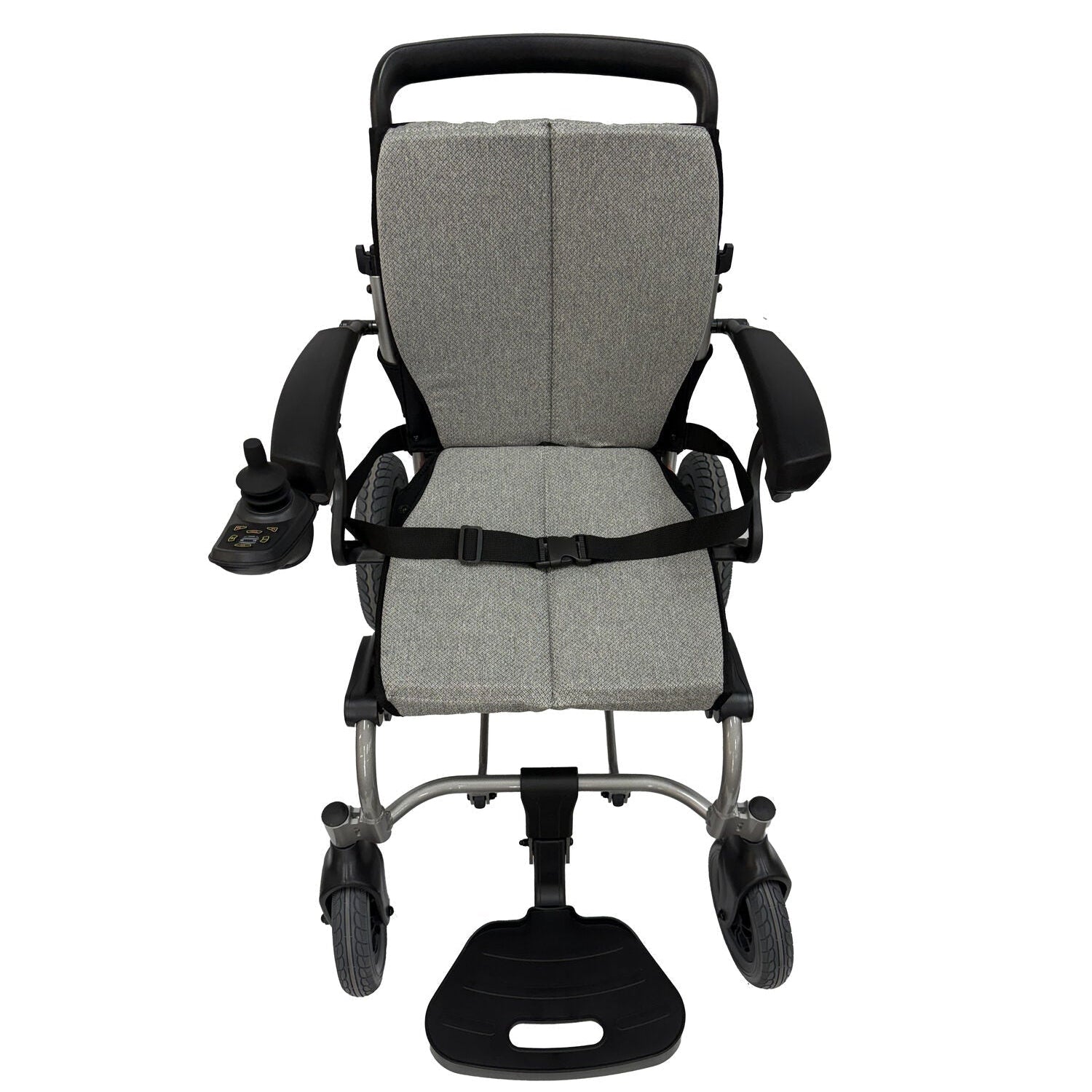 Gray electric wheelchair on a white background

