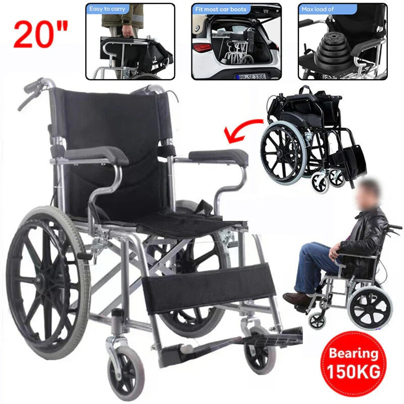 Livara Heavy-Duty Foldable Steel Wheelchair - Daily Mobility, Parking Brake, 150kg Capacity