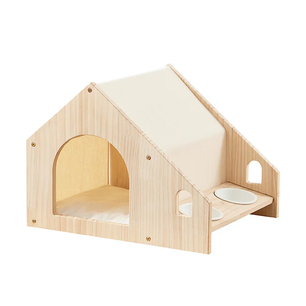 Livara Wood-Frame Pet House - Daily Use, Integrated Dining Area