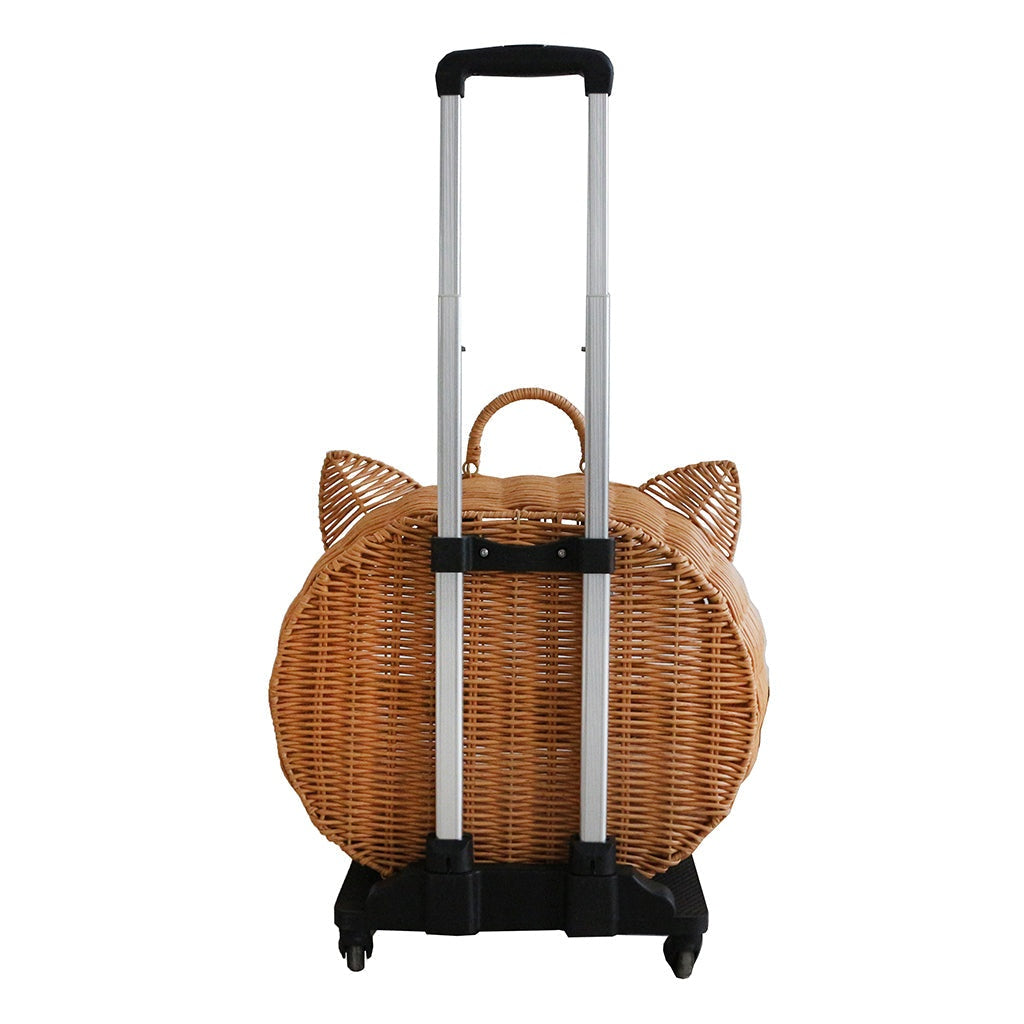 Livara Wicker Cat Carrier Trolley - Travel-Ready, Wheels, Extendable Handle